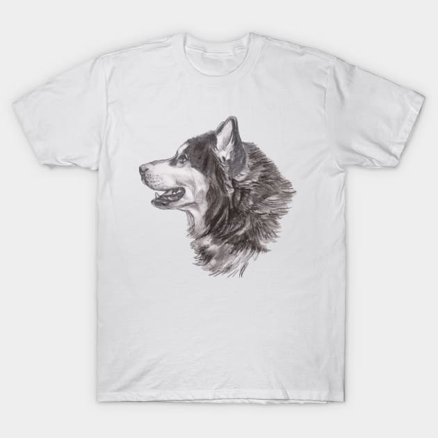 Classic Siberian Husky Dog Profile Drawing T-Shirt by lalanny